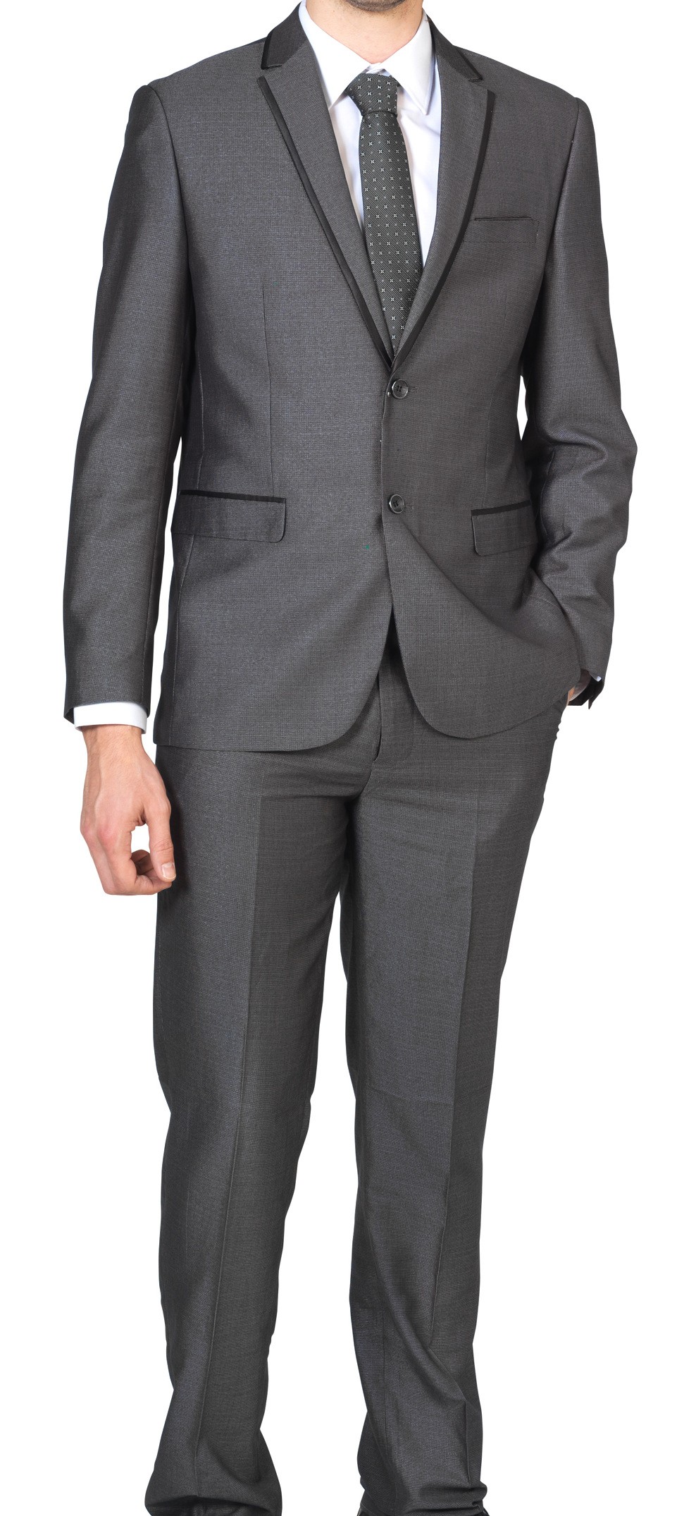 costume homme gris fonce liserets noir